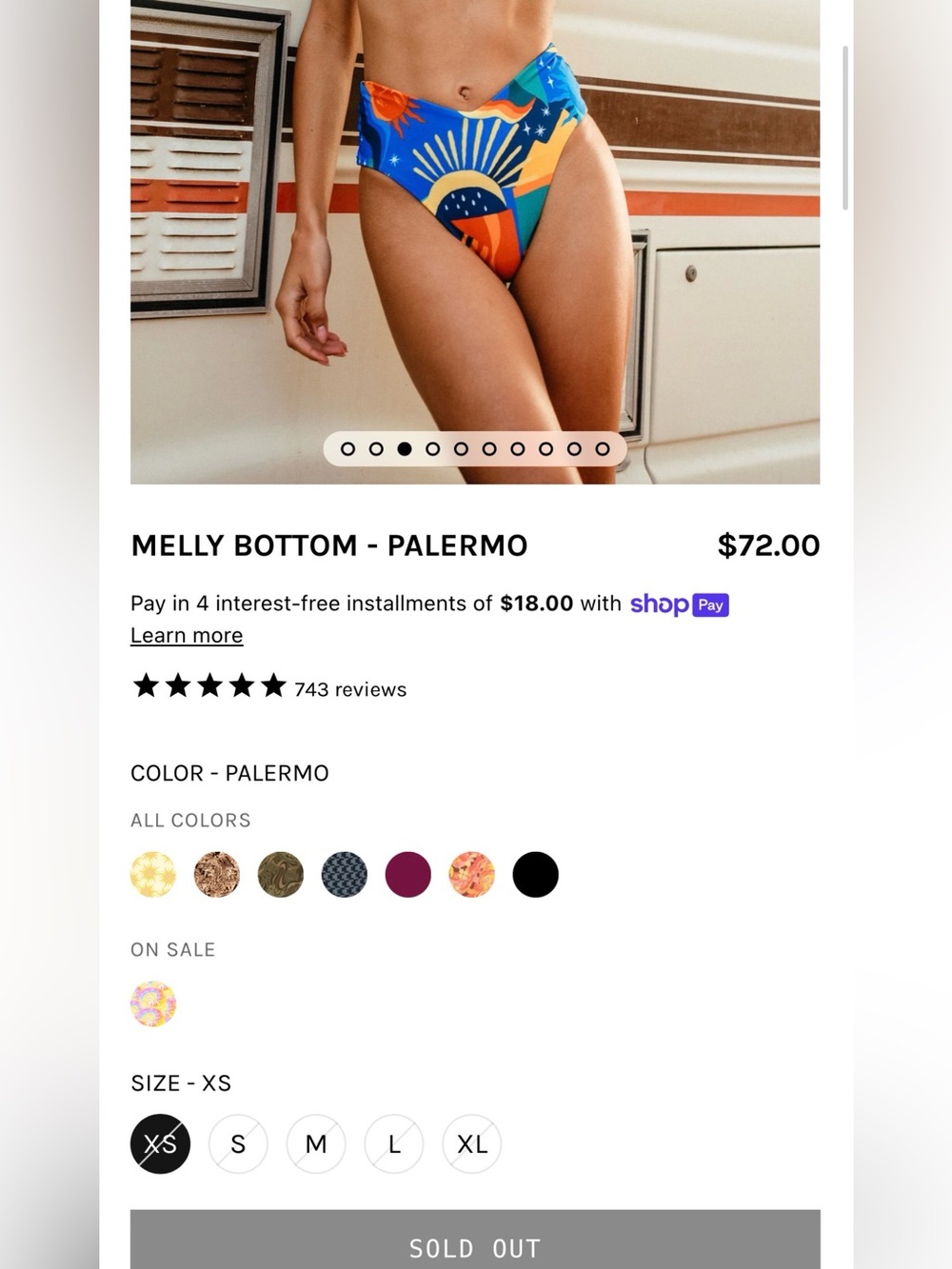 NWOT SKATIE SMALL Melly bottoms in Palermo—Multicolor Sun Print Bikini Bottoms